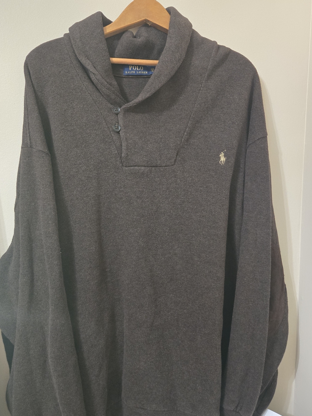 Polo Ralph Lauren Men's Brown Shawl Collar Button Neck 100% Cotton Sweater 3XB